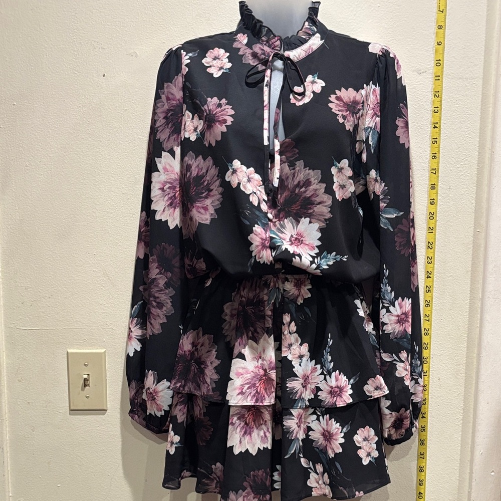 Yumi Kim Floral Ruffle Blouse in Black and Pink